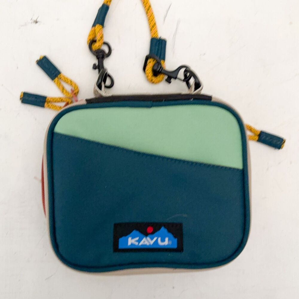 Kavu Safety Cove Case Water Resistant Teal Yellow Bungee Cord Crossbody Strap
